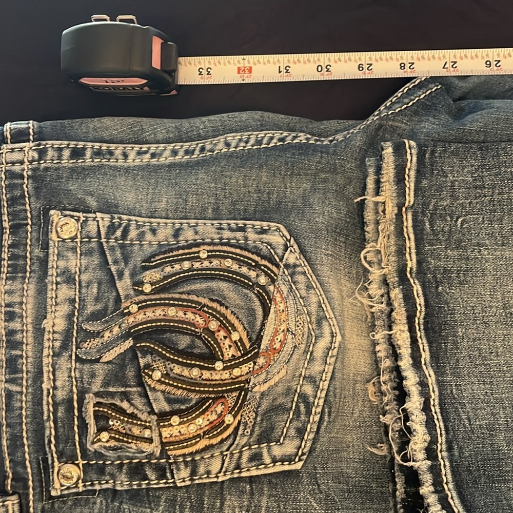 Miss Me Women's Embroidered Distressed Blue Jeans - Picture 4 of 6